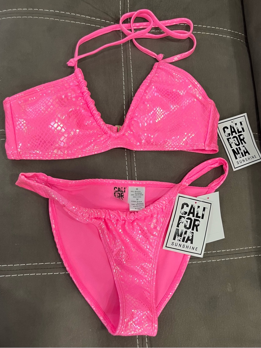 CALIFORNIA SUNSHINE Hot Pink Shimmer Bikini Set - Picture 6 of 7